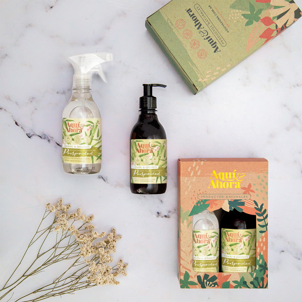Set Jabon Liquido + Aromatizante + Estuche Exhibidor