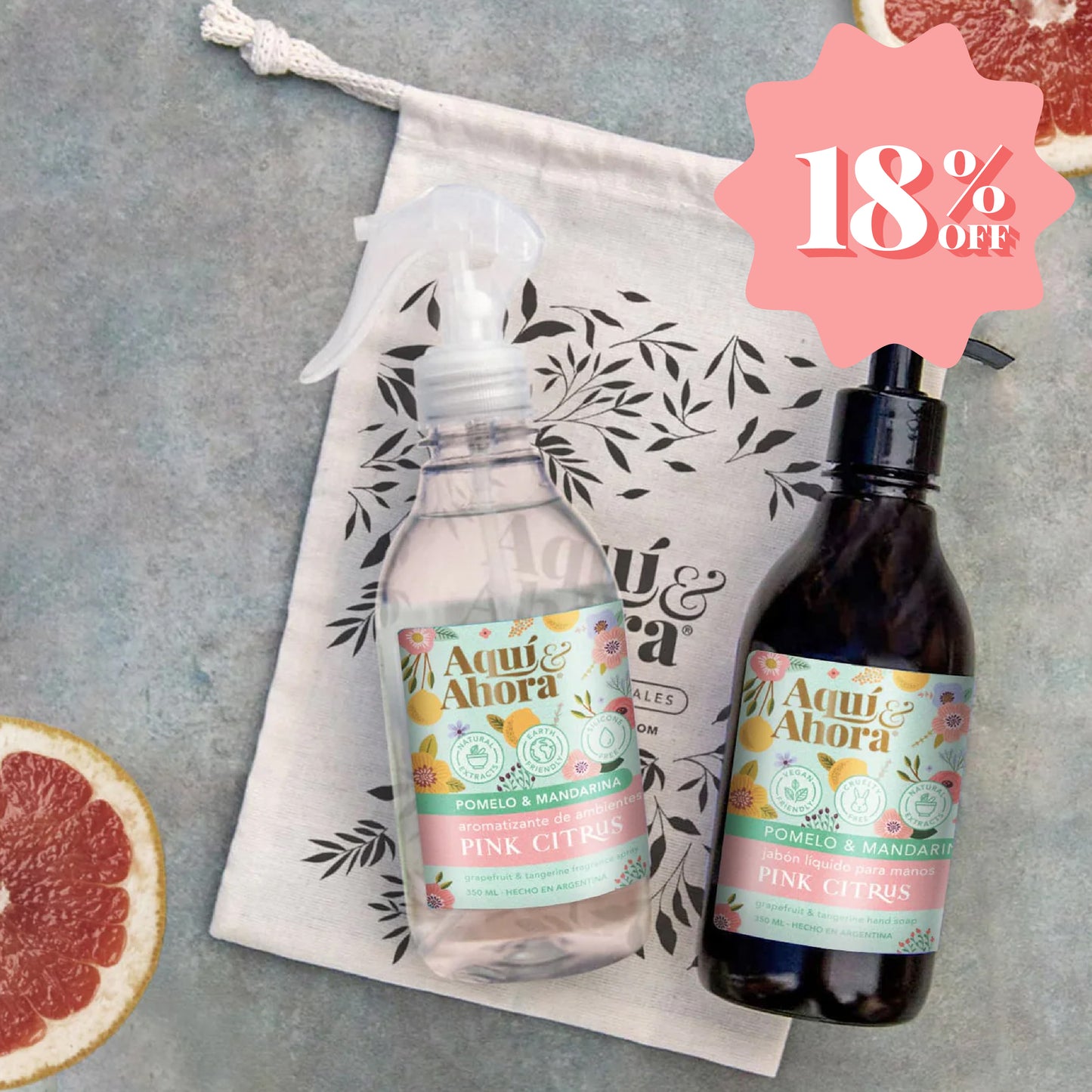 Set Jabon Liquido + Aromatizante + Bolsita Lienzo