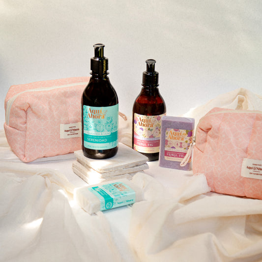 Set Neceser Estampado + Jabón Líquido + Jabón en Barra