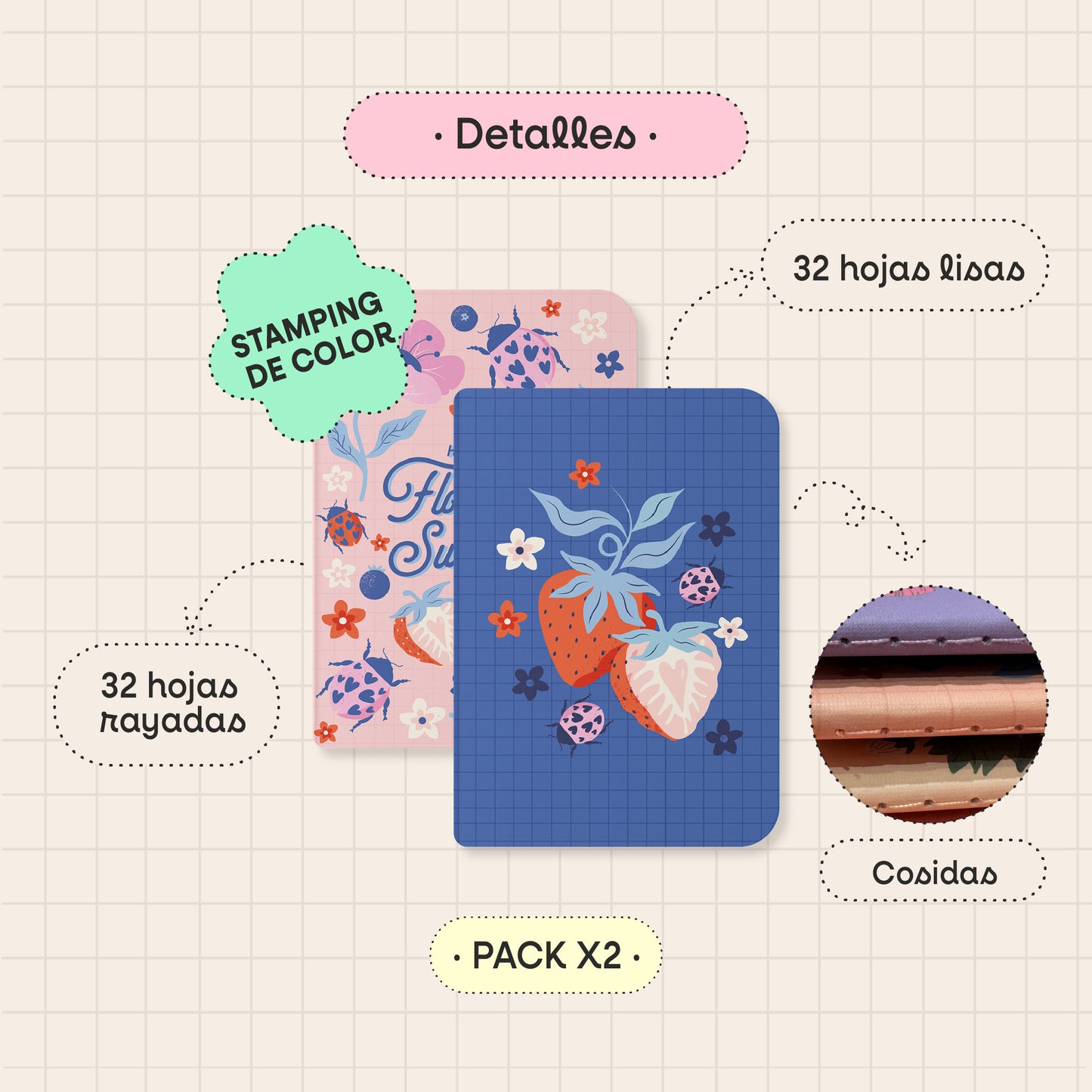 Libretas Cosidas Pocket A6 - PACK X 2