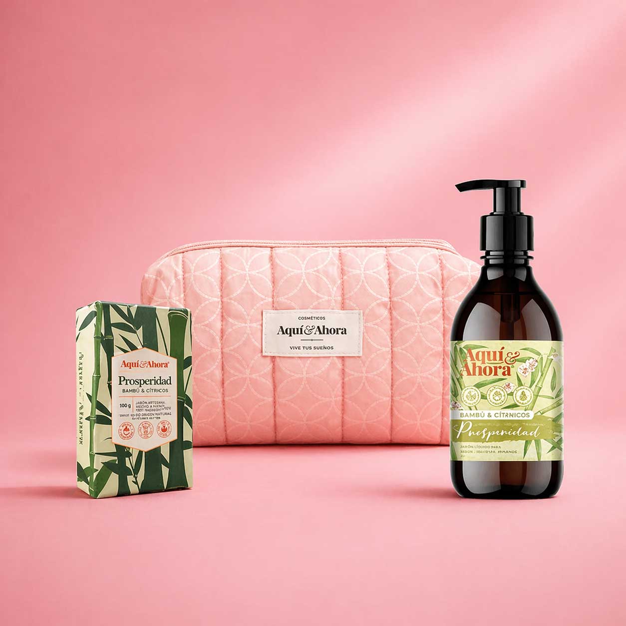 Set Neceser Estampado + Jabón Líquido + Jabón Natural