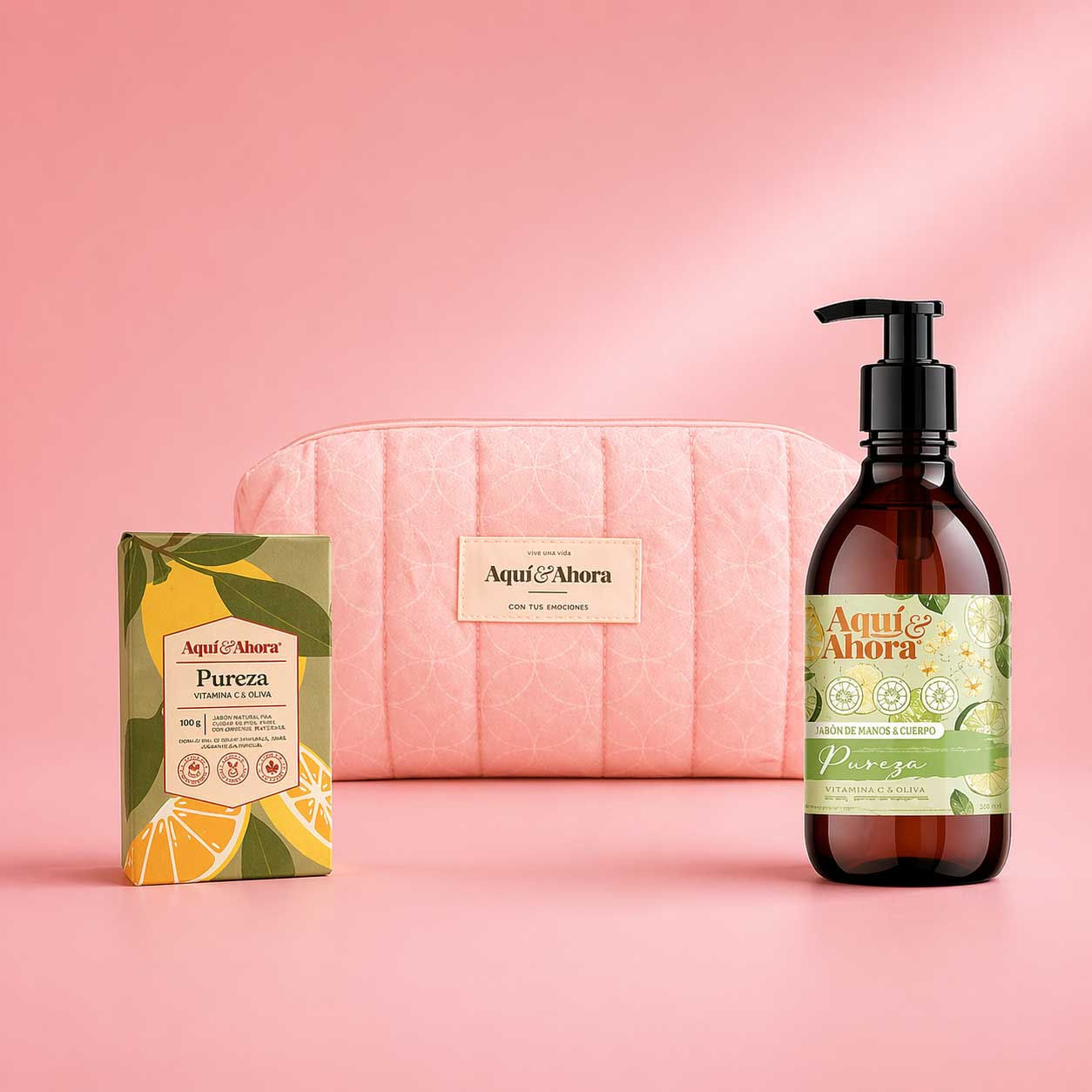 Set Neceser Estampado + Jabón Líquido + Jabón Natural
