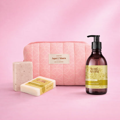 Set Neceser Estampado + Jabón Líquido + Jabón en Barra
