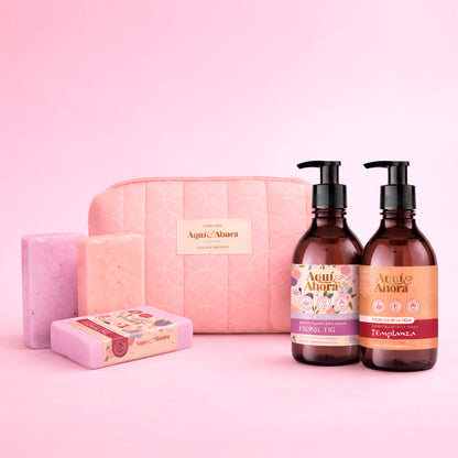 Set Neceser Estampado + Jabón Líquido + Jabón en Barra