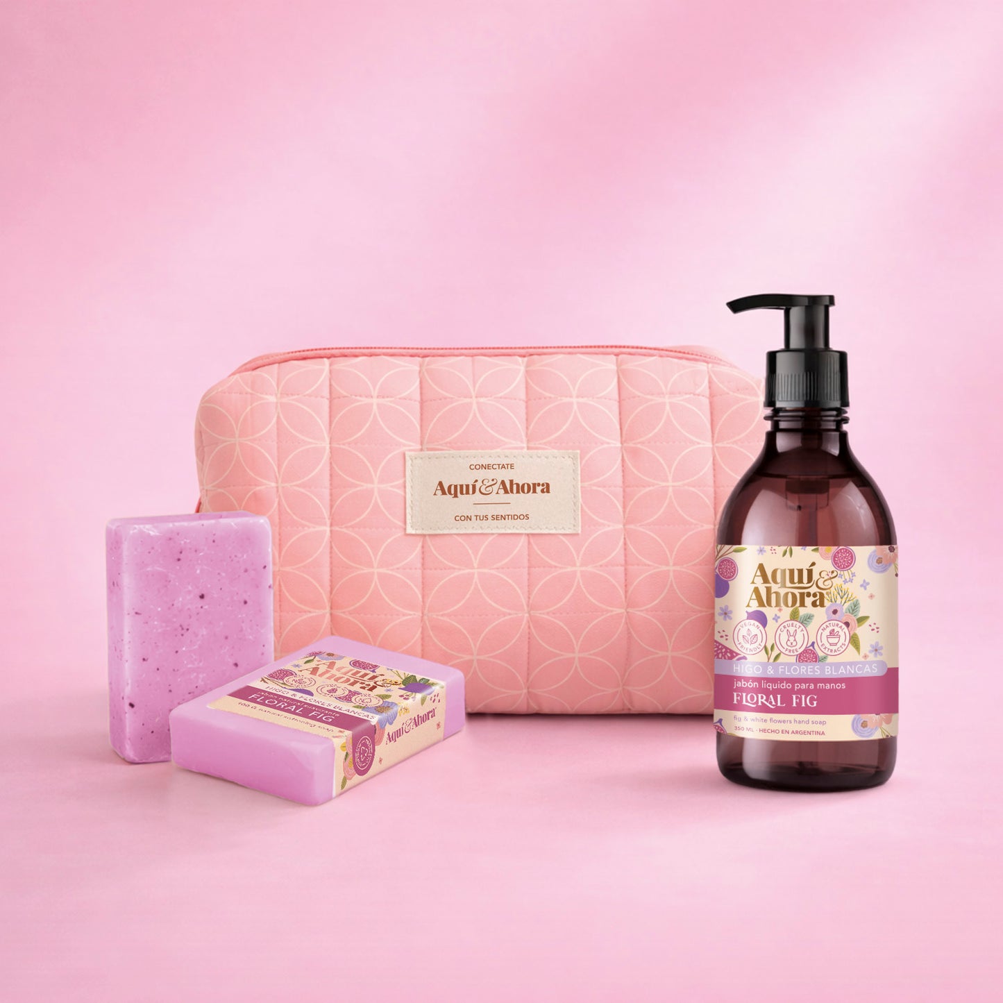 Set Neceser Estampado + Jabón Líquido + Jabón en Barra