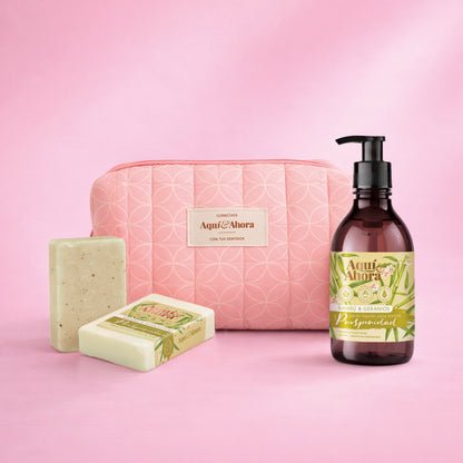 Set Neceser Estampado + Jabón Líquido + Jabón en Barra