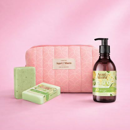 Set Neceser Estampado + Jabón Líquido + Jabón en Barra