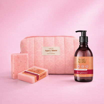 Set Neceser Estampado + Jabón Líquido + Jabón en Barra