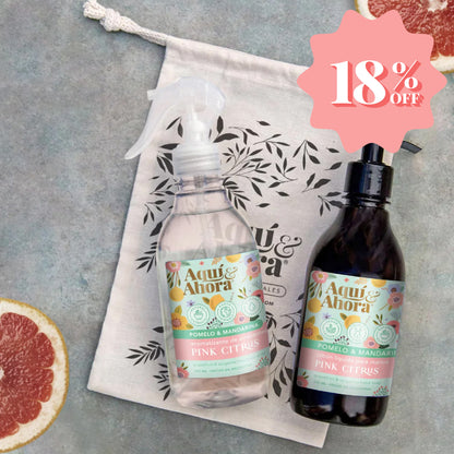 Set Jabon Liquido + Aromatizante + Bolsita Lienzo